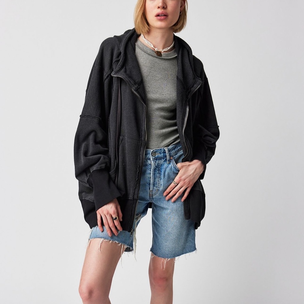 We the Free People Camden Zip Hoodie Black Zip NWT
